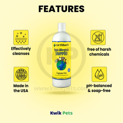 earthbath® Hypo-Allergenic Shampoo, Fragrance Free, For Sensitive Skin, Made in USA, 16 oz, Earthbath