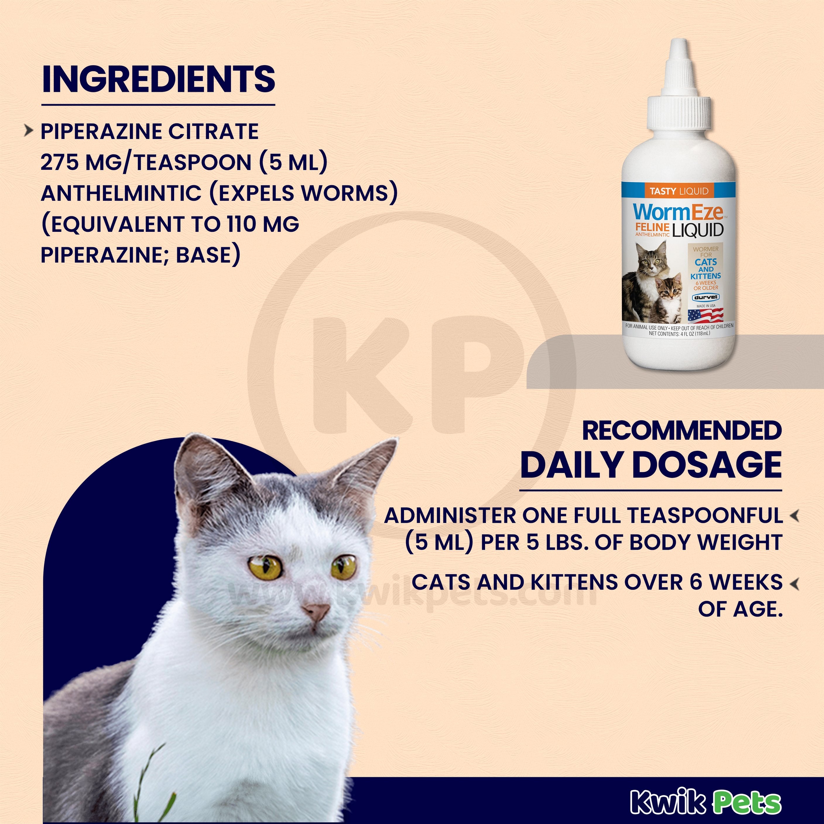 Durvet WormEze Cat and Kitten Dewormer - Liquid 4 fl oz, Durvet