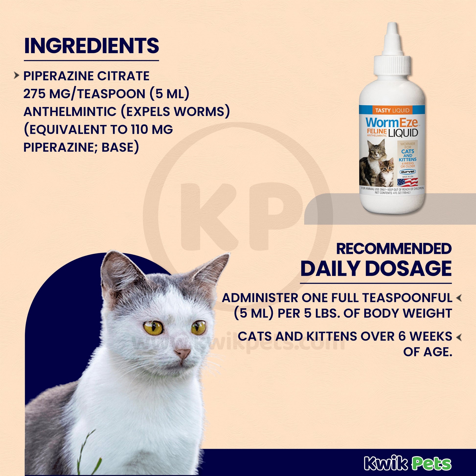 Durvet WormEze Cat and Kitten Dewormer - Liquid 4 fl oz, Durvet