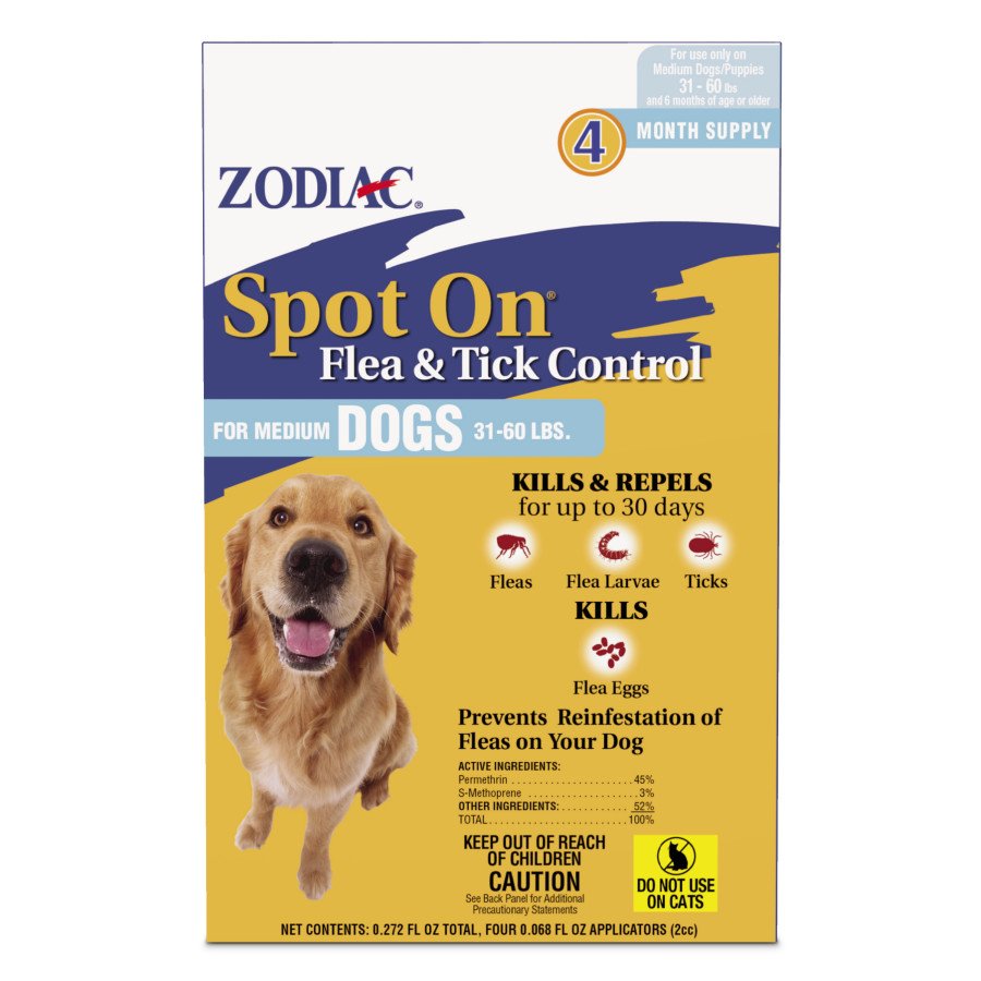 Zodiac Spot On Flea & Tick Control Medium Dogs 31-60 lb, 4 pk, Zodiac