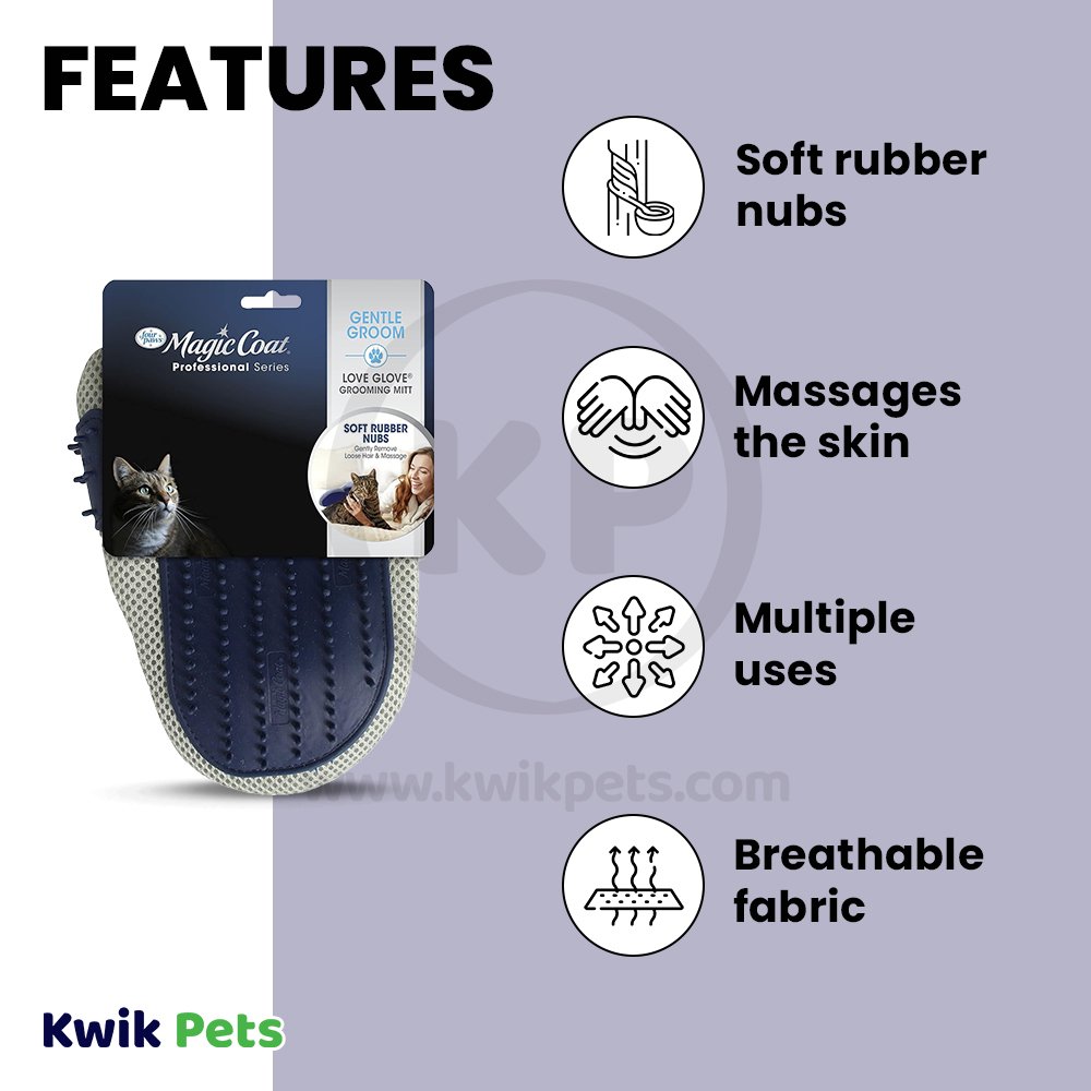 Four Paws Magic Coat Professional Series Love Glove Cat Grooming Mitt One Size, Four Paws