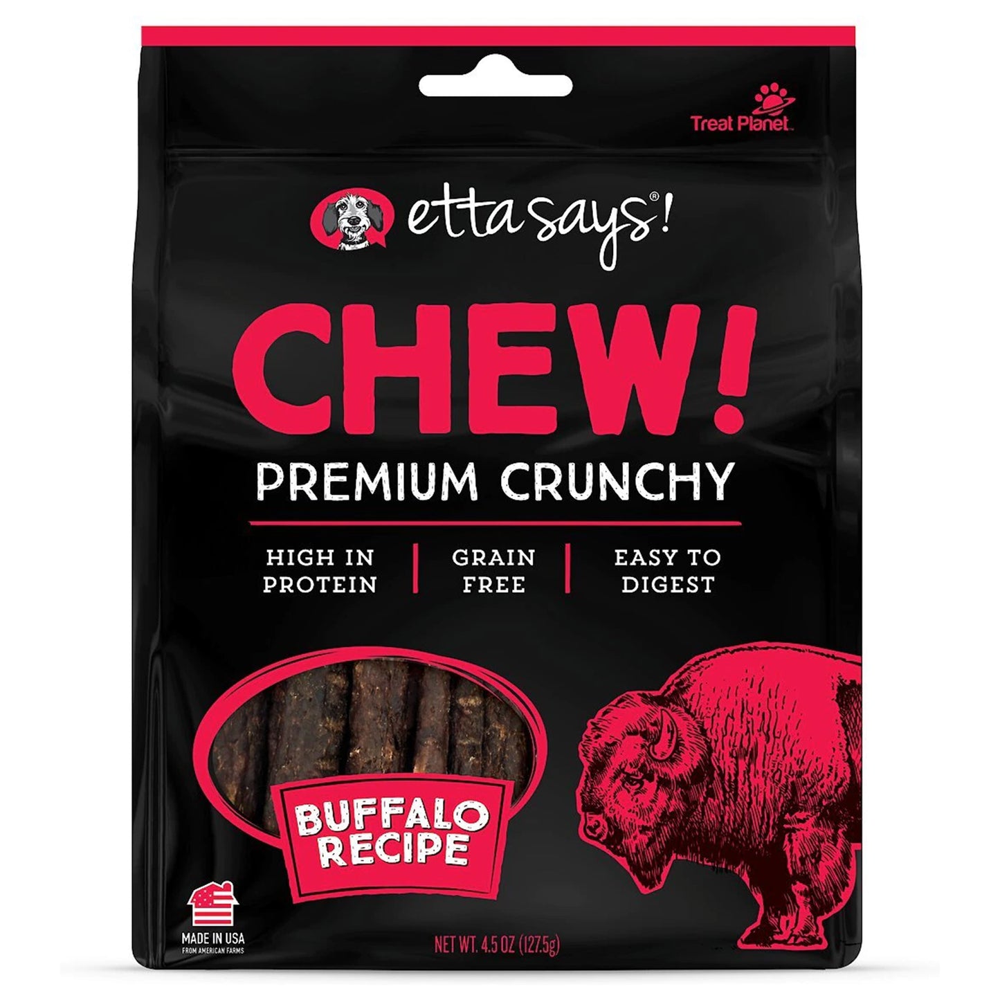 Etta Says! Premium Crunchy Buffalo Chew Dog Treats 4.5 oz, Etta Says